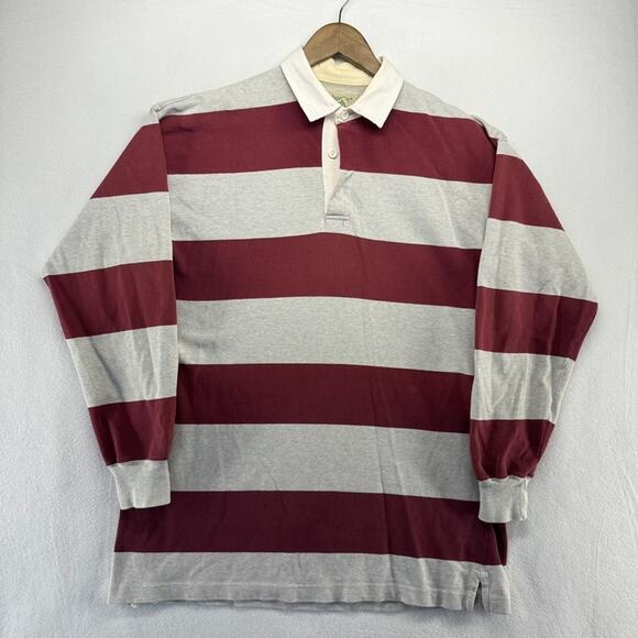 Vintage St Johns Bay Rugby Polo Men's Large Red Maroon Tall Thick Heavy Ivy 90s - Picture 1 of 11